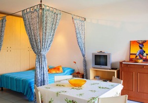 Attractive studio with terrace and garden, pool and dream view